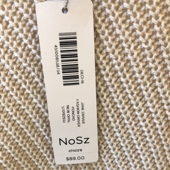 Chicos Lightweight Metallic Knit Fringed Poncho Neutral Color Gold Women OS NWT - Picture 8 of 17